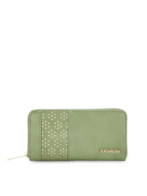 Sugarush Women Green Solid Zip Around Wallet