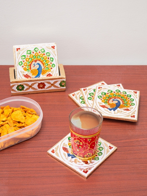 Golden Peacock Multicoloured Golden Minakari Peacock Design 6 Piece Tea Coaster Set, Multi
Golden Peacock Multicoloured Golden Minakari Peacock Design 6 Piece Tea Coaster Set, Multi