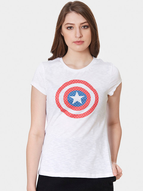 Free Authority Women White & Red Captain America Shield Printed Round Neck T-shirt
Free Authority Women White & Red Captain America Shield Printed Round Neck T-shirt