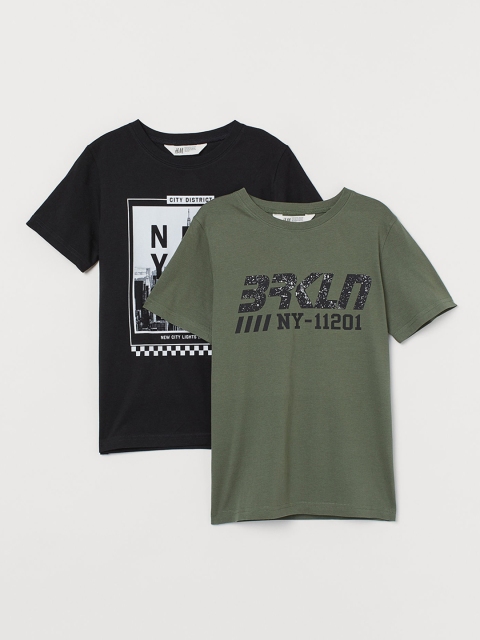 H&M Boys Printed 2-Pack Cotton T-shirts, Green