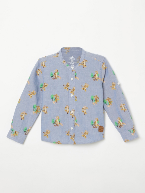 Juniors by Lifestyle Boys Blue Slim Fit Printed Casual Shirt