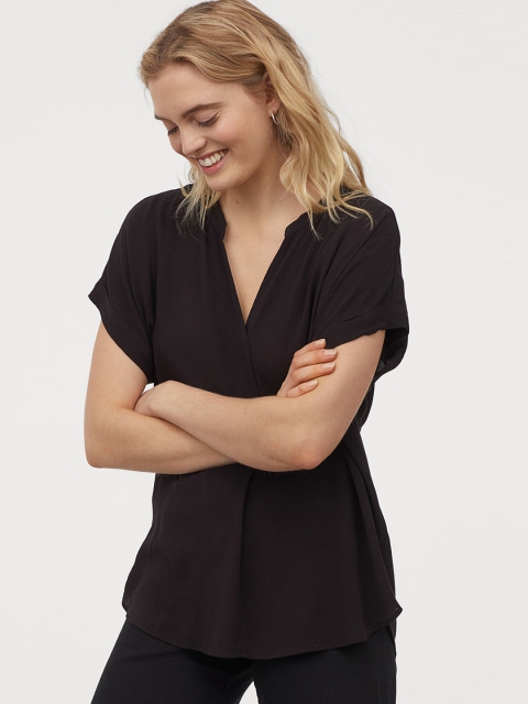 H&M Women Black Solid Crinkled Blouse