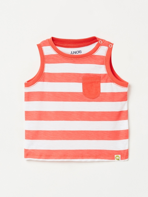 Juniors by Lifestyle Boys Coral Pink & White Striped Round Neck T-shirt