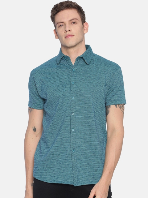 T-Tog Men Teal Green Self Design Casual Shirt