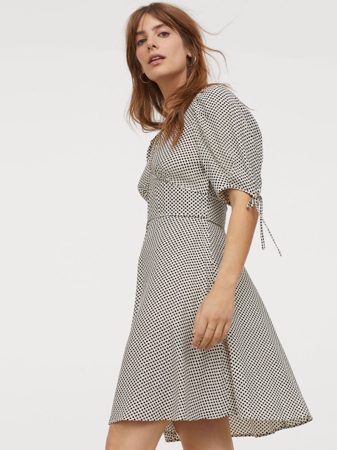 H&M White & Black Lyocell-Blend Dress