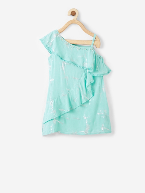 VITAMINS Girls Sea Green Printed A-Line Dress