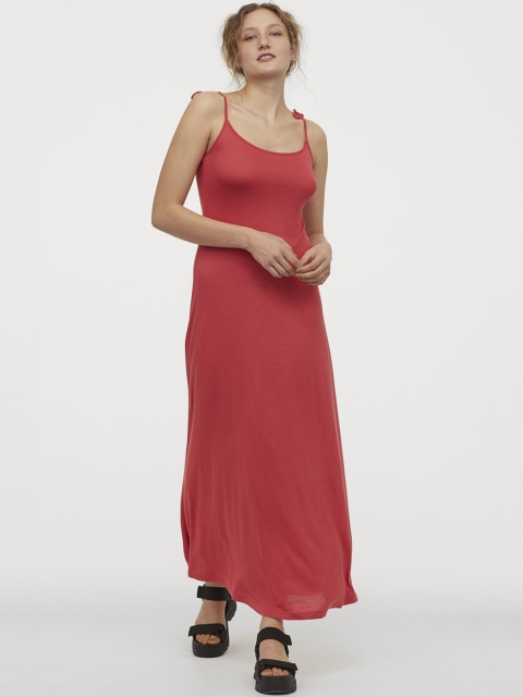 H&M Women Red Solid Jersey Maxi Dress