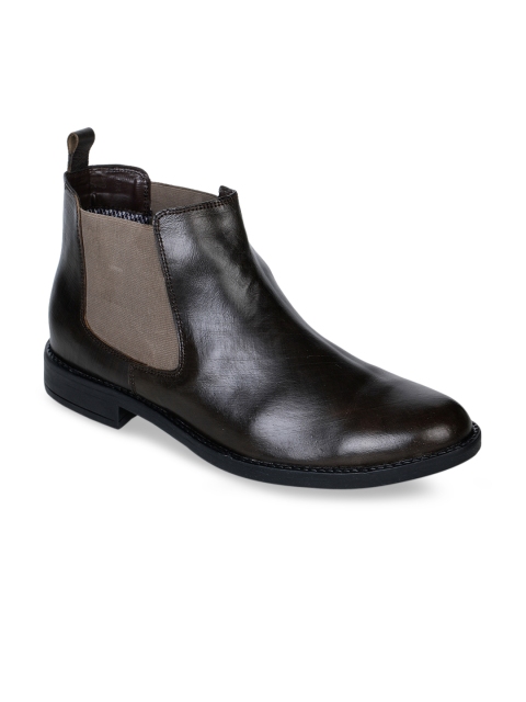 Bruno Manetti Men Olive Brown Solid Leather Boots