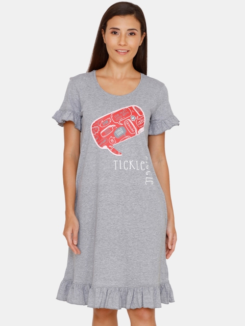 Zivame Grey Printed Nightdress