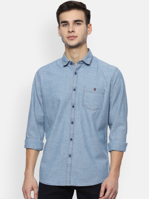Louis Philippe Jeans Men Blue Solid Slim Fit Casual Shirt