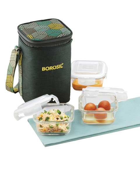 BOROSIL Olive Green & White Solid Foodluck Borosilicate Glass Microwavable 3 Square Containers Lunch Box With Bag
BOROSIL Olive Green & White Solid Foodluck Borosilicate Glass Microwavable 3 Square Containers Lunch Box With Bag