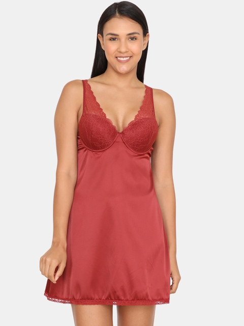 Zivame Red Solid Satin Baby Doll ZI7107FASH00RED
