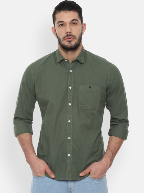 Louis Philippe Jeans Men Olive Solid Green Slim Fit Casual Shirt