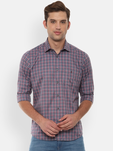 Louis Philippe Sport Men Grey Slim Fit Checked Casual Shirt