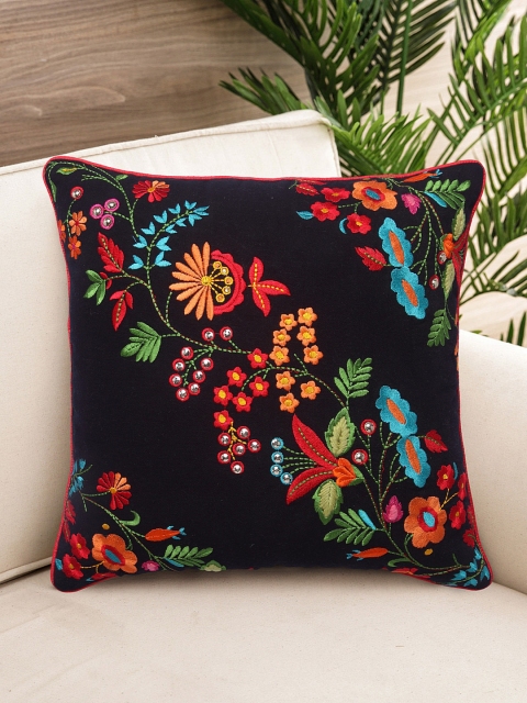 NISRAG HOME Black & Red Single Floral Square Cushion Cover