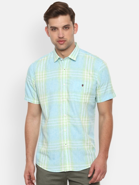 Louis Philippe Sport Men Green Slim Fit Checked Casual Shirt