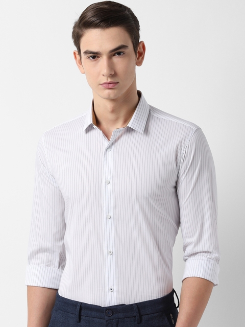 Louis Philippe Sport Men White Slim Fit Striped Semiformal Shirt