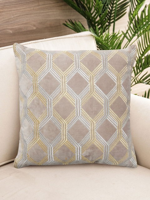NISRAG HOME Grey & Gold-Toned Single Geometric Square Cushion Covers