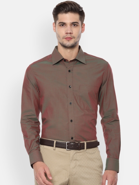 Louis Philippe Men Brown & Green Regular Fit Solid Formal Shirt