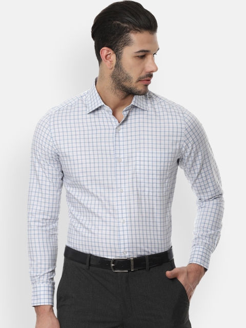 Louis Philippe Men White & Blue Regular Fit Checked Formal Shirt