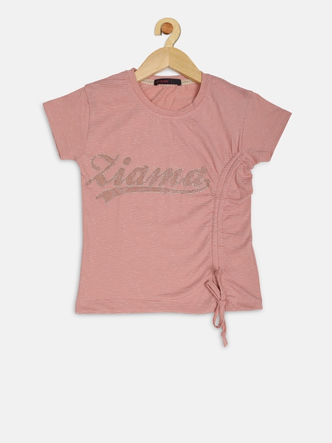 Ziama Girls Peach Striped Top with Embellishments