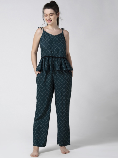 ADORENITE Women Green Printed Night suit