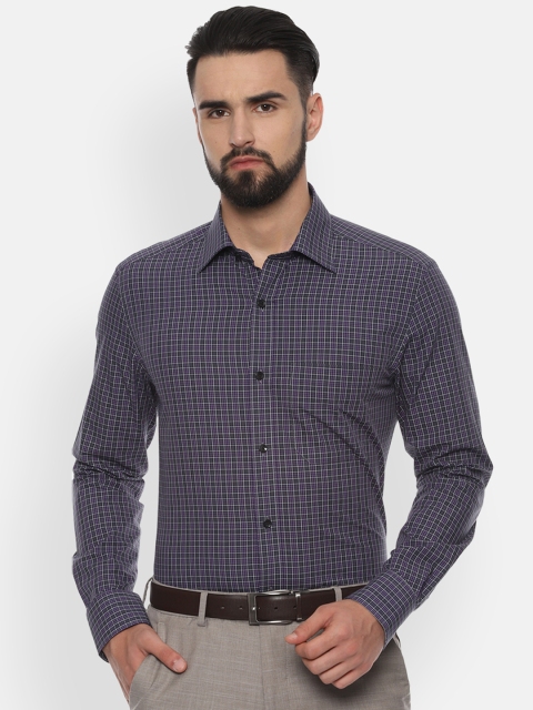 Louis Philippe Men Purple Classic Regular Fit Checked Formal Shirt