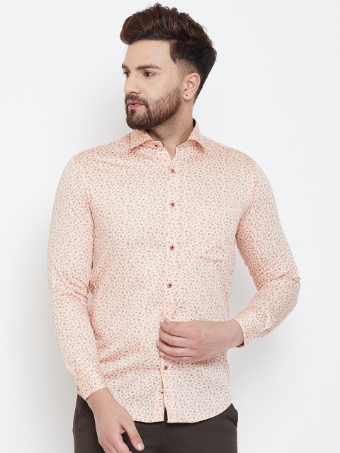 Spirit Men Peach-Coloured Comfort Regular Fit Printed Casual Shirt
