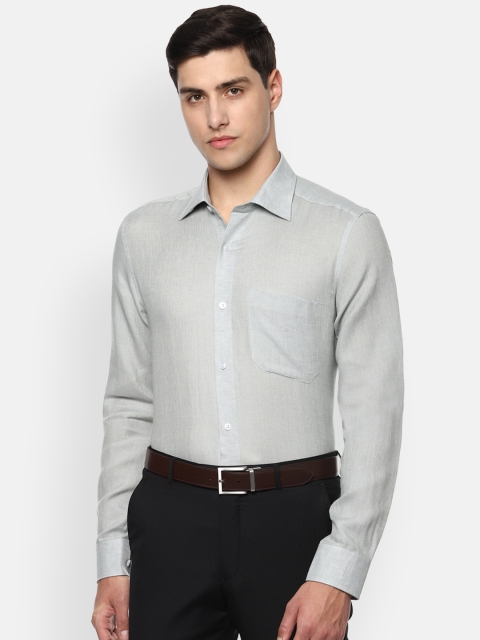 Louis Philippe Men Grey Classic Regular Fit Self Design Formal Linen Shirt