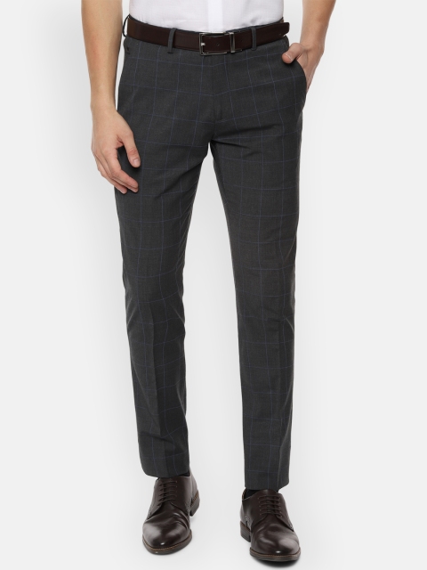 Louis Philippe Men Black Slim Fit Checked Formal Trousers
