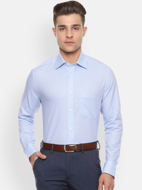Louis Philippe Men White & Blue Regular Fit Checked Formal Shirt