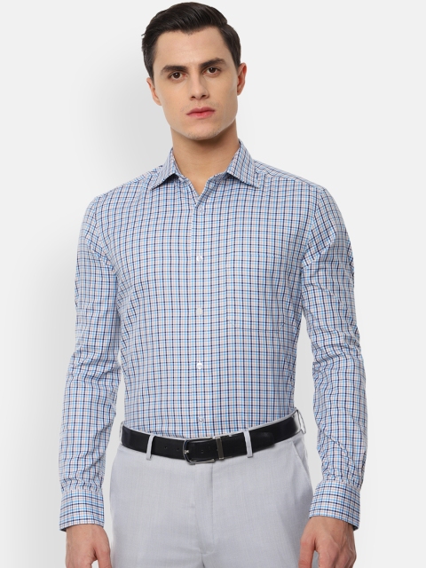 Louis Philippe Men Blue & Off-White Regular Fit Checked Formal Shirt
