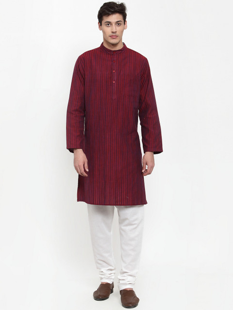 NEUDIS Men Maroon & White Striped Kurta with Churidar
NEUDIS Men Maroon & White Striped Kurta with Churidar