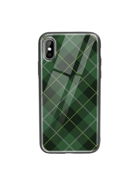 Bewakoof Green & White Tartan Print iPhone X Glass Mobile Cover