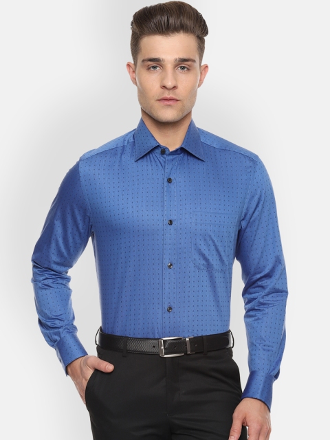 Louis Philippe Men Blue Classic Regular Fit Self Design Formal Shirt