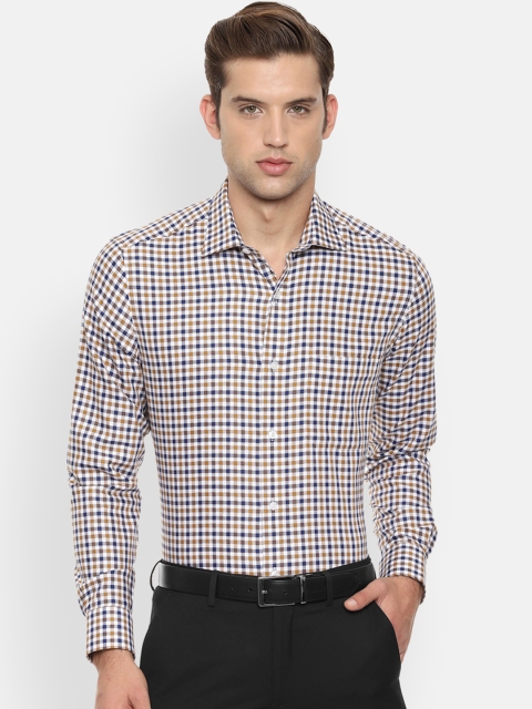 Louis Philippe Men Navy Blue & White Regular Fit Checked Formal Shirt