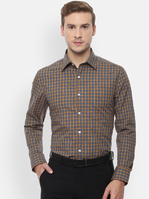 Louis Philippe Men Yellow & Blue Regular Fit Checked Formal Shirt
