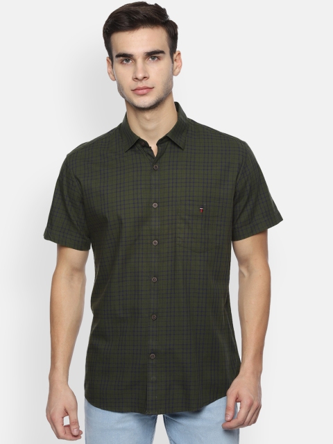 Louis Philippe Sport Men Olive Green Regular Fit Checked Casual Shirt