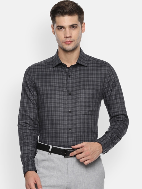 Louis Philippe Men Charcoal & Grey Regular Fit Checked Formal Shirt
