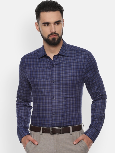Louis Philippe Men Navy Blue Classic Regular Fit Checked Formal Shirt