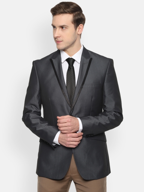 Louis Philippe Men Grey Self-Design Single-Breasted Formal Blazer