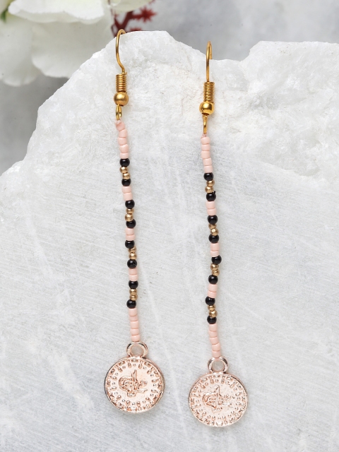 DUGRISTYLE Gold-Plated & Pink Classic Drop Earrings
