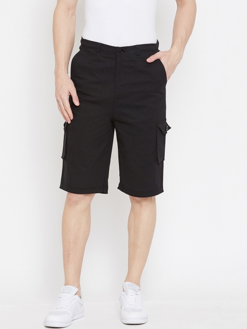 Hypernation Men Black Solid Regular Fit Cargo Shorts