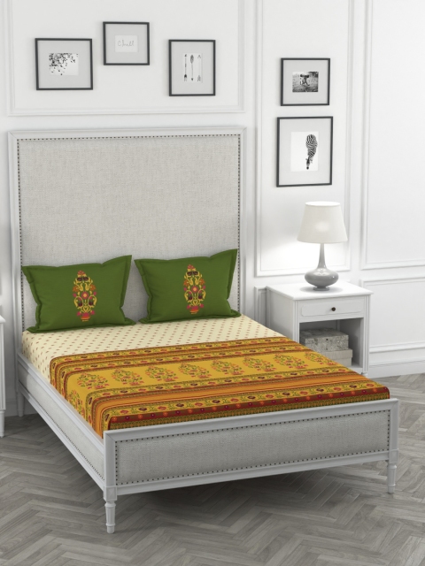 Portico New York Yellow & Cream-Coloured Ethnic Motifs 220 TC Cotton 1 Queen Bedsheet with 2 Pillow Covers
Portico New York Yellow & Cream-Coloured Ethnic Motifs 220 TC Cotton 1 Queen Bedsheet with 2 Pillow Covers