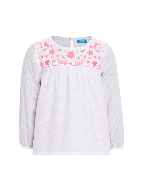 Miyo Girls White Printed A-Line Pure Cotton Top