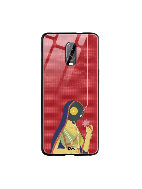 DailyObjects Red & Blue Disk Queen OnePlus 6T Glass Case