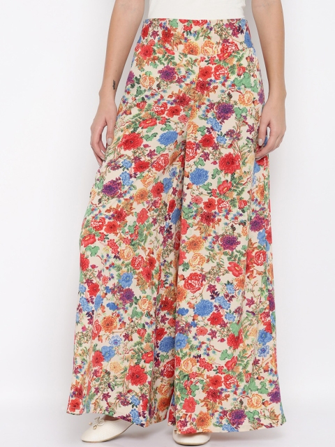 Desi Weavess Women Multicoloured Floral Print Flared Palazzos, Multi