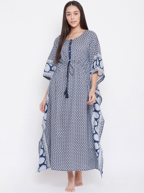 The Kaftan Company Navy Blue Printed Nightdress