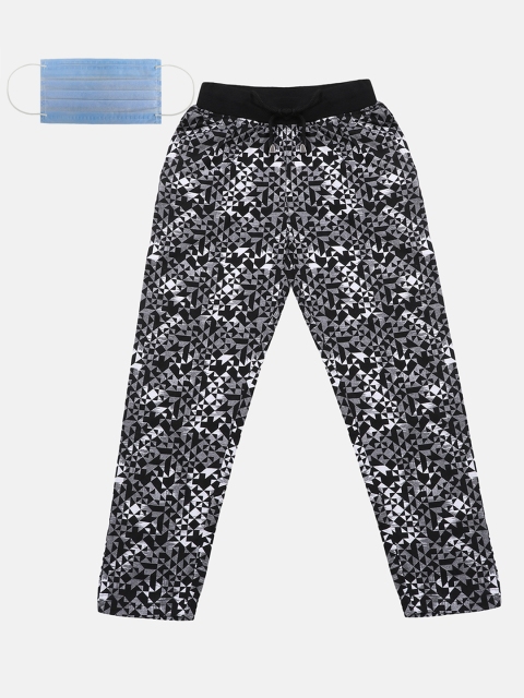 Lil Tomatoes Boys Black White Printed Straight-Fit Track Pants
