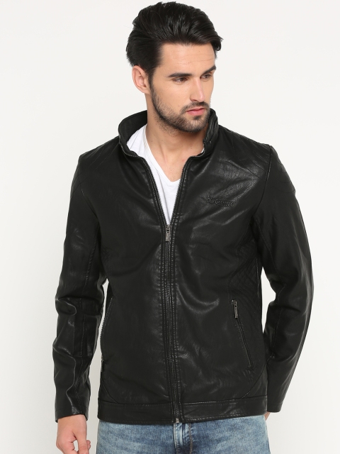 SHOWOFF Men Black Solid Lightweight Biker Jacket